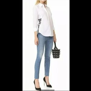 Ramy Brook Lila Lace-Up White Button Down Blouse Size M